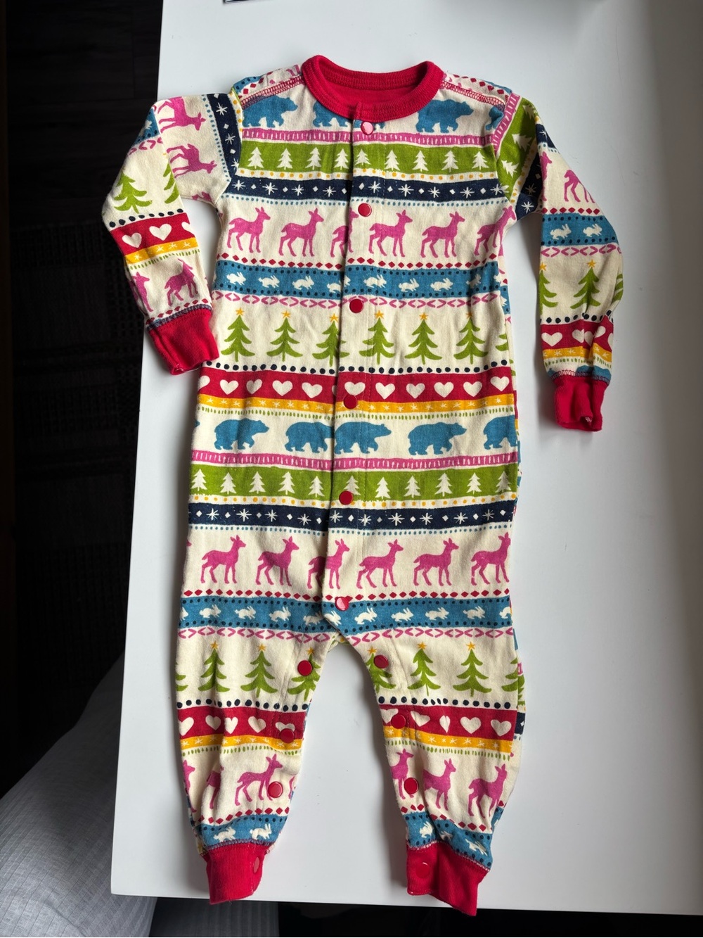 Little blue house colourful Christmas 12-18 baby romper bear print